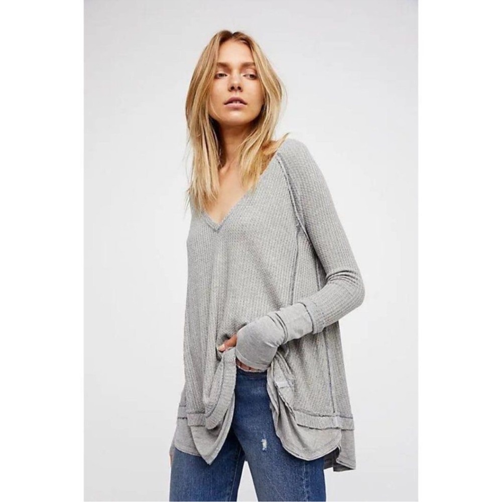 FREE PEOPLE •We the Free •Laguna Thermal Top Gray •NWT• XS